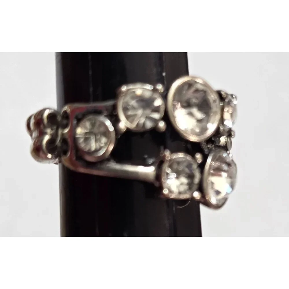 New Silver-Tone Stretch‎ Statement Cocktail Ring Clear Rhinestones Glam Boho